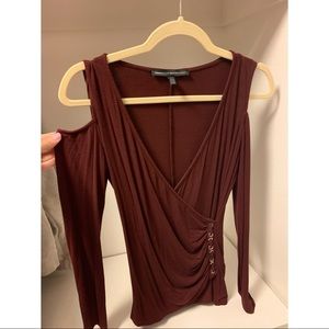 WHBM Oxblood Cold Shoulder Top